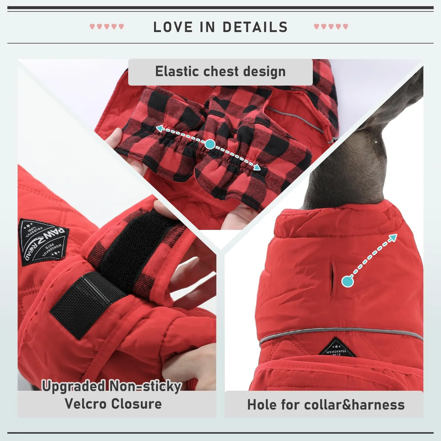PAWZ Road Dog Winter Coat with 5 Layers Warm Material, Reversible Dog Clothes with 2 Sides, Dog Jacket Outdoor Water Repellent, (Red Plaid XS)
