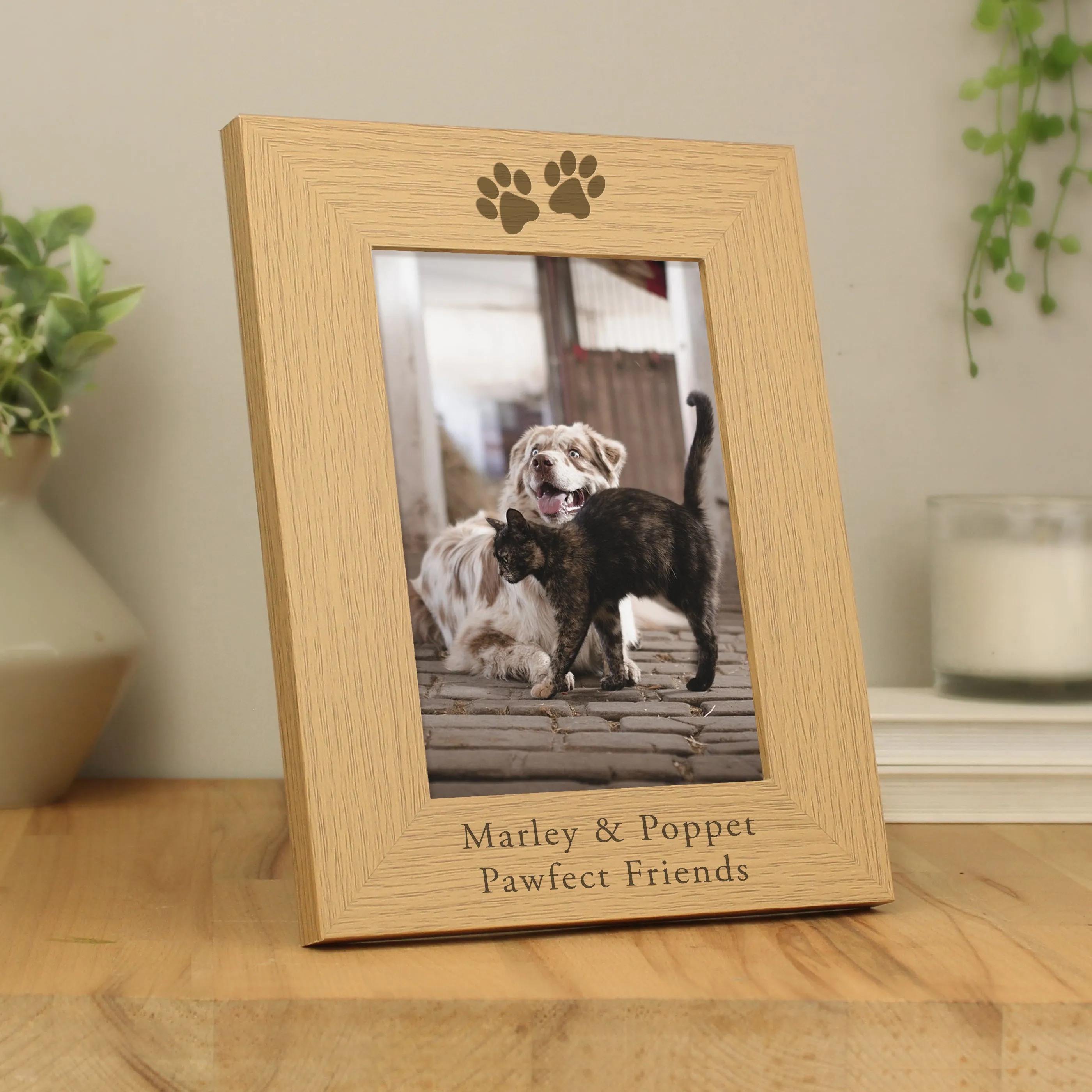 Personalised Paw Prints Photo Frame, Wooden