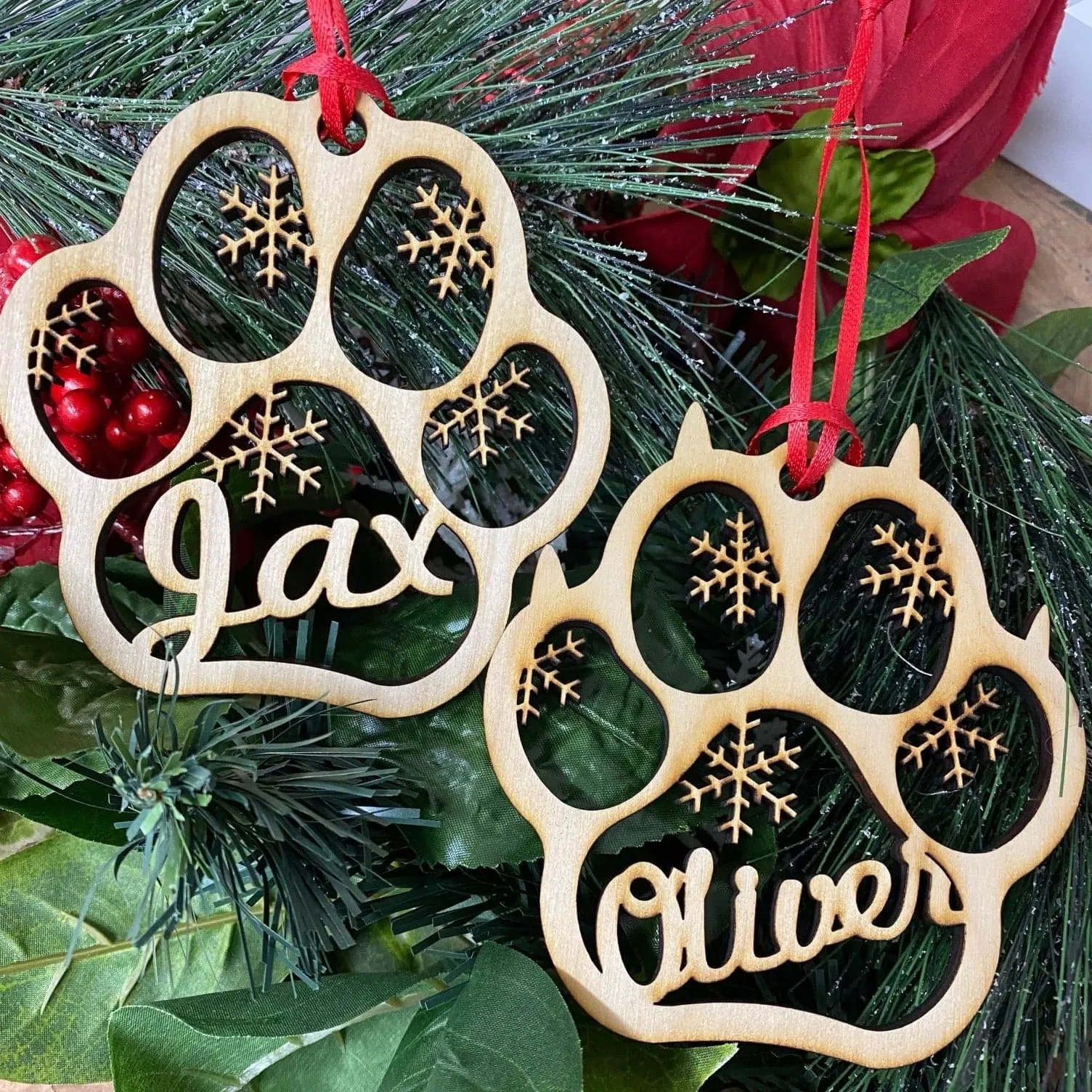 Personalized Dog or Cat Paw Christmas Ornament. Pet Christmas Ornament.