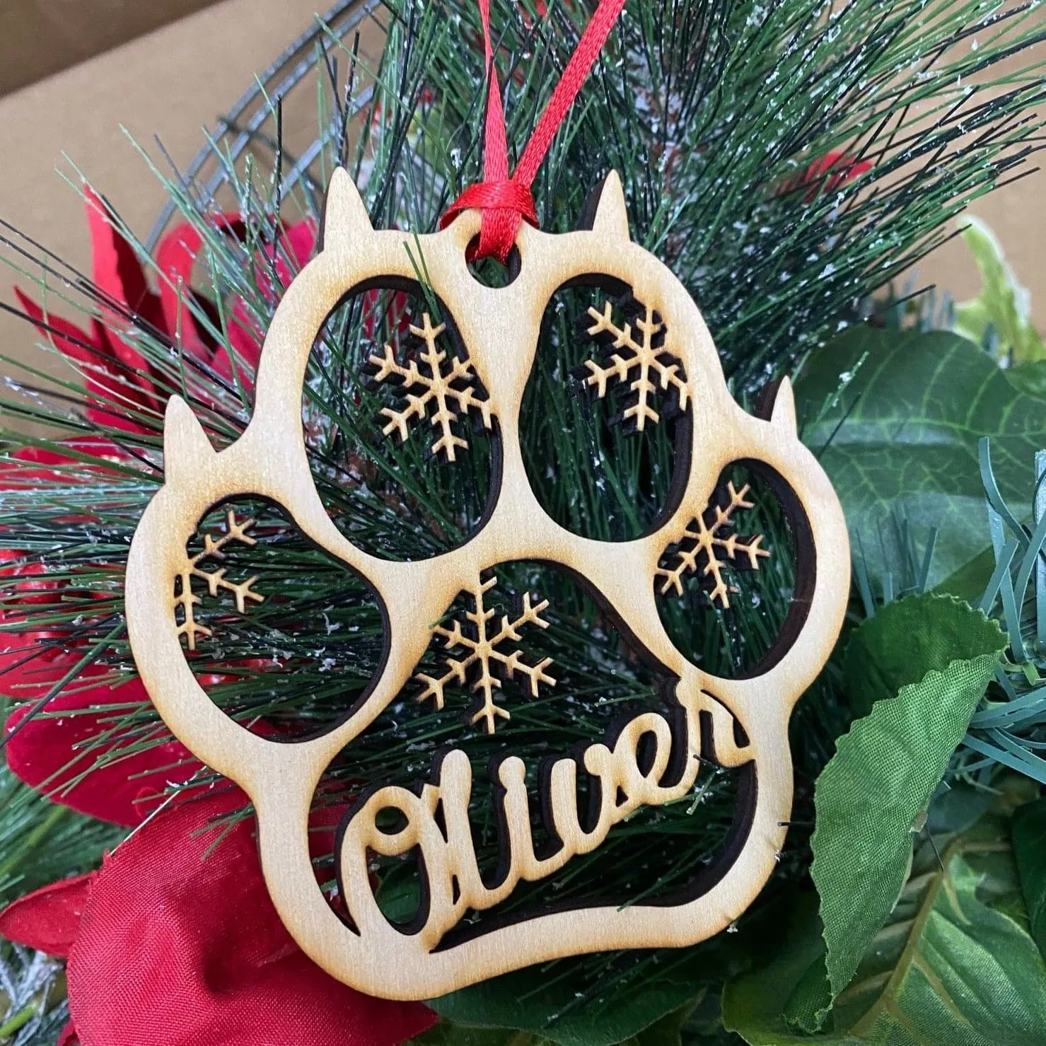 Personalized Dog or Cat Paw Christmas Ornament. Pet Christmas Ornament.