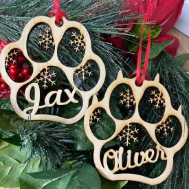 Personalized Dog or Cat Paw Christmas Ornament. Pet Christmas Ornament.