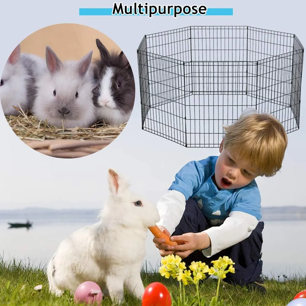 Pet Dog Playpen 8 Panel 24" Metal Portable Foldable Indoor Outdoor Cat Puppy Exercise Pen Animal Wire Yard Dog Fence Crate Kennel for Small Medium Large Dogs Black