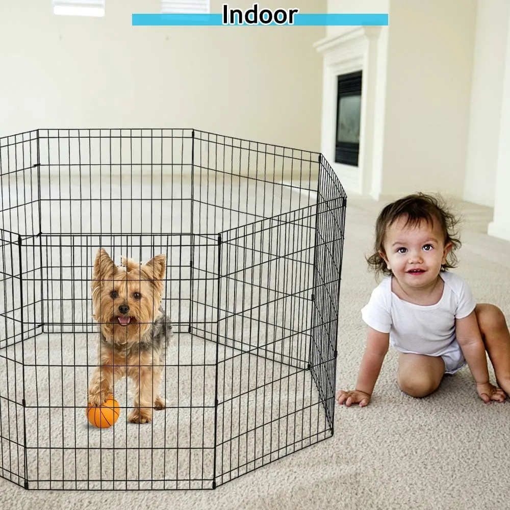 Pet Dog Playpen 8 Panel 24" Metal Portable Foldable Indoor Outdoor Cat Puppy Exercise Pen Animal Wire Yard Dog Fence Crate Kennel for Small Medium Large Dogs Black