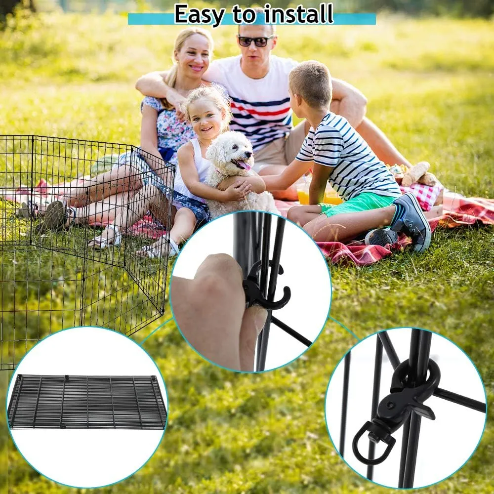 Pet Dog Playpen 8 Panel 24" Metal Portable Foldable Indoor Outdoor Cat Puppy Exercise Pen Animal Wire Yard Dog Fence Crate Kennel for Small Medium Large Dogs Black