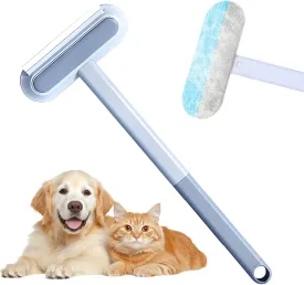 Pet Hair Remover, 2025 New 4 in 1 Washable Long Handle Pet Hair Removal Brush, Upgrade Multifunctional Reusable Lint Brush Cat Hair Remover for Furniture, Bedding (Blue 1PC)