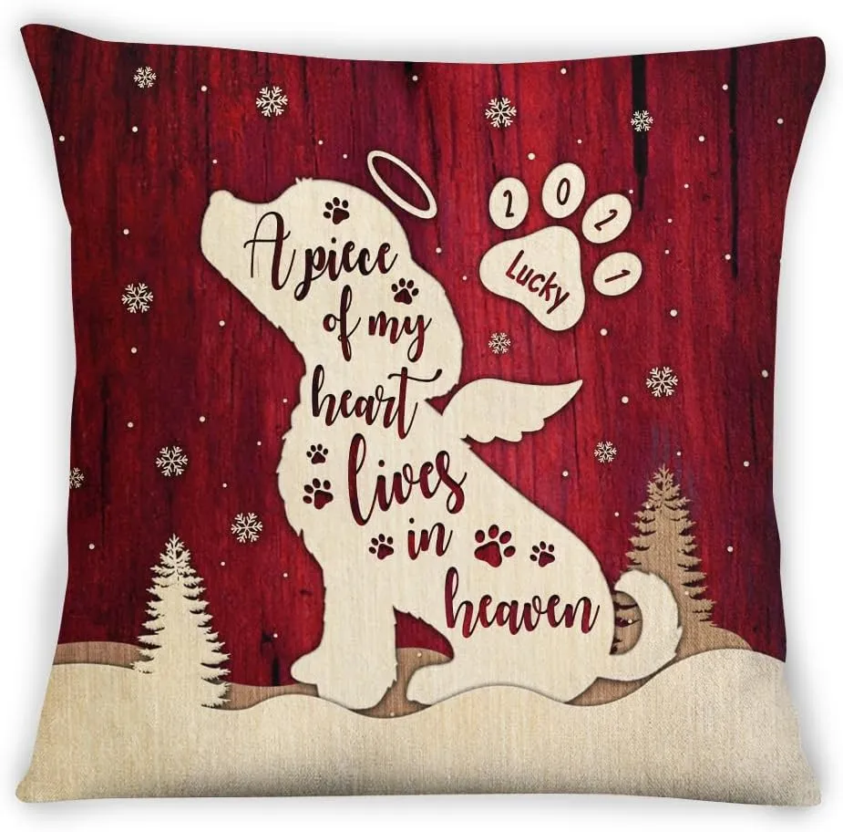 Pet Memorial Gifts, A Piece of Heart Lives in Heaven Dog Angel Wings, Personalized Pet Memorial Pillow, Gifts for Dog Dad Mom Dog Cat Owner, Sofa Couch Home Decor, Pet Sympathy Gifts