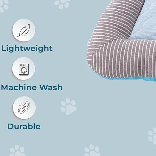 Petvit Rectangular Dog & Cat Bed|Yarn Dyed Oxford Cloth|Nylon and Polyester with Cotton Filling|Self-Cooling Bed for Dog & Cat|Small Light-Weight & Durable Dog Bed|ZQCJ005B-M|Blue