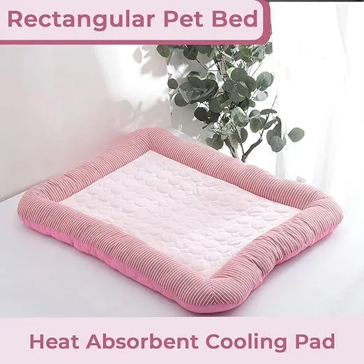 Petvit Rectangular Dog & Cat Bed|Yarn Dyed Oxford Cloth|Nylon and Polyester with Cotton Filling|Self-Cooling Bed for Dog & Cat|Small Light-Weight & Durable Dog Bed|ZQCJ005P-L|Pink
