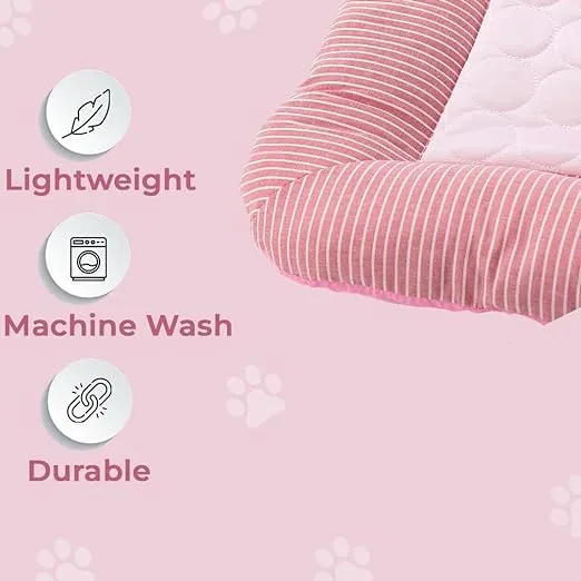 Petvit Rectangular Dog & Cat Bed|Yarn Dyed Oxford Cloth|Nylon and Polyester with Cotton Filling|Self-Cooling Bed for Dog & Cat|Small Light-Weight & Durable Dog Bed|ZQCJ005P-L|Pink