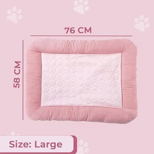 Petvit Rectangular Dog & Cat Bed|Yarn Dyed Oxford Cloth|Nylon and Polyester with Cotton Filling|Self-Cooling Bed for Dog & Cat|Small Light-Weight & Durable Dog Bed|ZQCJ005P-L|Pink