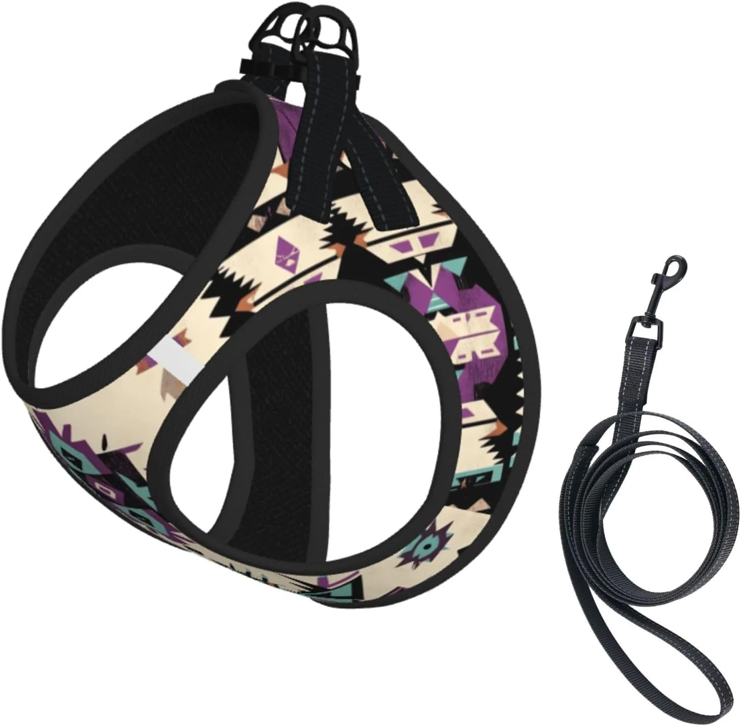 Purple Native American No Pull Dog Harness and Leash Set, Reflective Vest for Small Dogs, Adjustable Breathable Cute Soft Mesh Puppy Harness for Walking Hiking,Small