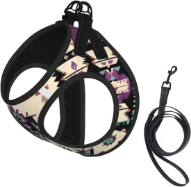 Purple Native American No Pull Dog Harness and Leash Set, Reflective Vest for Small Dogs, Adjustable Breathable Cute Soft Mesh Puppy Harness for Walking Hiking,Small