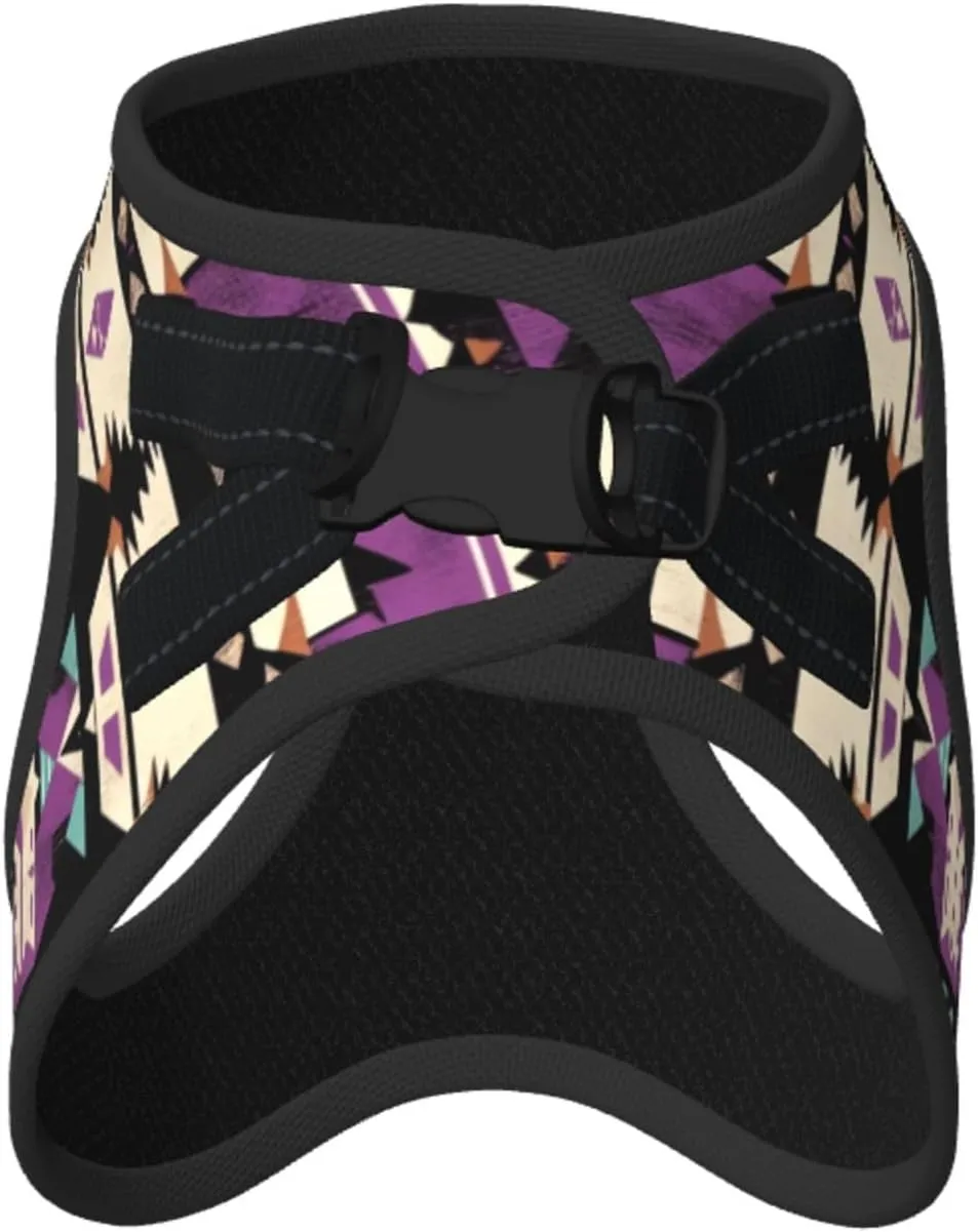 Purple Native American No Pull Dog Harness and Leash Set, Reflective Vest for Small Dogs, Adjustable Breathable Cute Soft Mesh Puppy Harness for Walking Hiking,Small