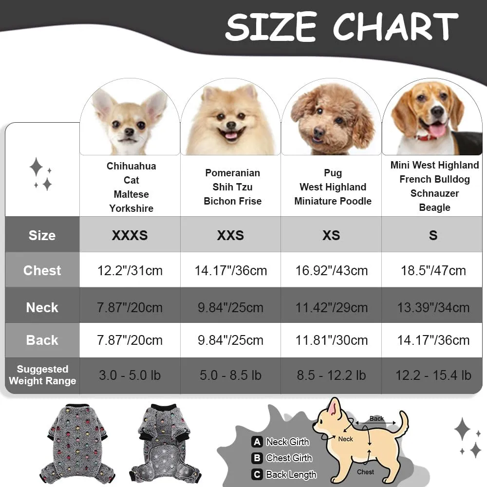 Sebaoyu Fleece Dog Sweater for Small Girl Boy Winter Cute Warm Pajamas Polka Dot Pet Clothes Puppy Yorkie Cat Tiny Outfit Pjs 4 Legs Jumpsuit(Gray,XX-Small)