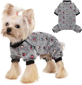 Sebaoyu Fleece Dog Sweater for Small Girl Boy Winter Cute Warm Pajamas Polka Dot Pet Clothes Puppy Yorkie Cat Tiny Outfit Pjs 4 Legs Jumpsuit(Gray,XX-Small)