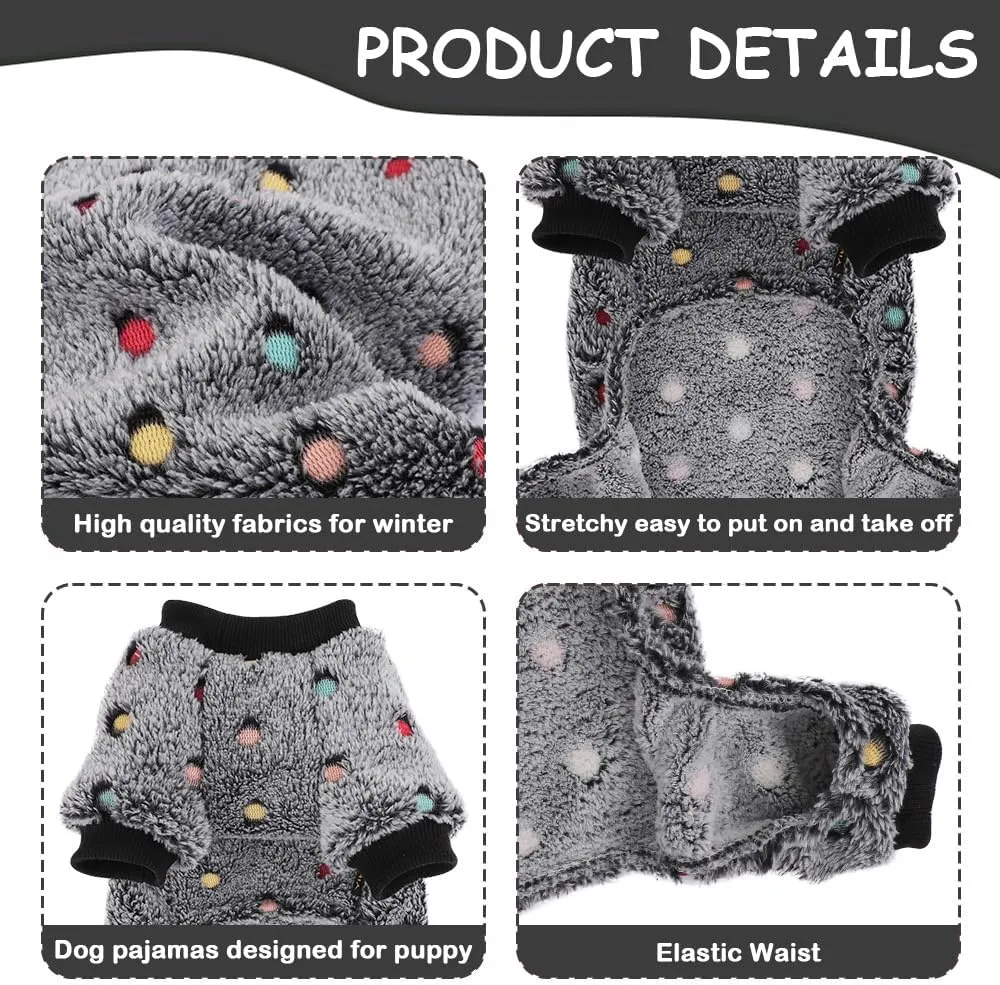 Sebaoyu Fleece Dog Sweater for Small Girl Boy Winter Cute Warm Pajamas Polka Dot Pet Clothes Puppy Yorkie Cat Tiny Outfit Pjs 4 Legs Jumpsuit(Gray,XX-Small)