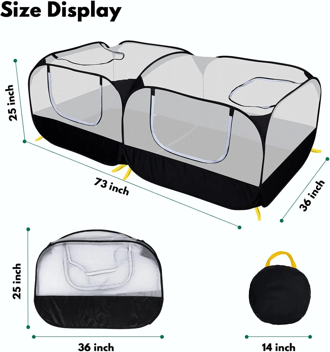 Small Animal Playpen, Portable Chicken Run Coop with Detachable Bottom and Breathable Mesh Walls, Foldable Pet Enclosure for Puppy Kitten Rabbits, Pet Tent Indoor Outdoor
