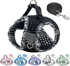 Step in Dog Harness and Leash Set, No Pull Escape Proof Vest Harness with Soft Diamond Mesh and Reflective Bands, Adjustable Pet Outdoor Harnesses for Medium Size Dogs Black M