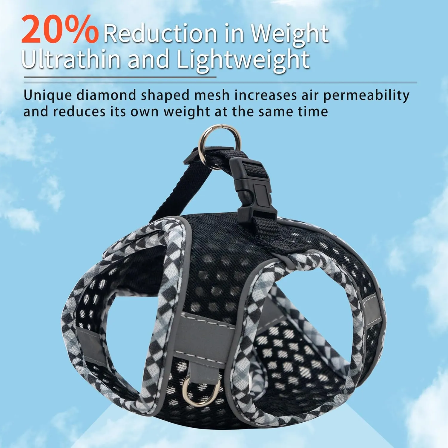 Step in Dog Harness and Leash Set, No Pull Escape Proof Vest Harness with Soft Diamond Mesh and Reflective Bands, Adjustable Pet Outdoor Harnesses for Medium Size Dogs Black M