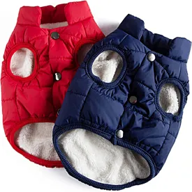 Syhood 2 Pieces Dog Jacket 2 Layers Fleece Lined Dog Jacket Warm Soft Windproof Small Pet Coat for Winter Cold Weather(Medium,Navy, Red)