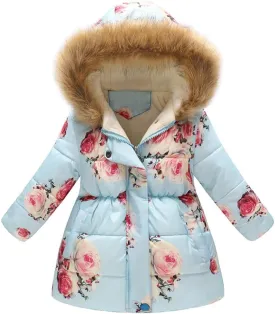Toddler Girl's Winter Fleece Lined Long Parka Puffer Coat Insulated Ski Jacket with Fur Trim Hood Kids Down Jacket Coat
