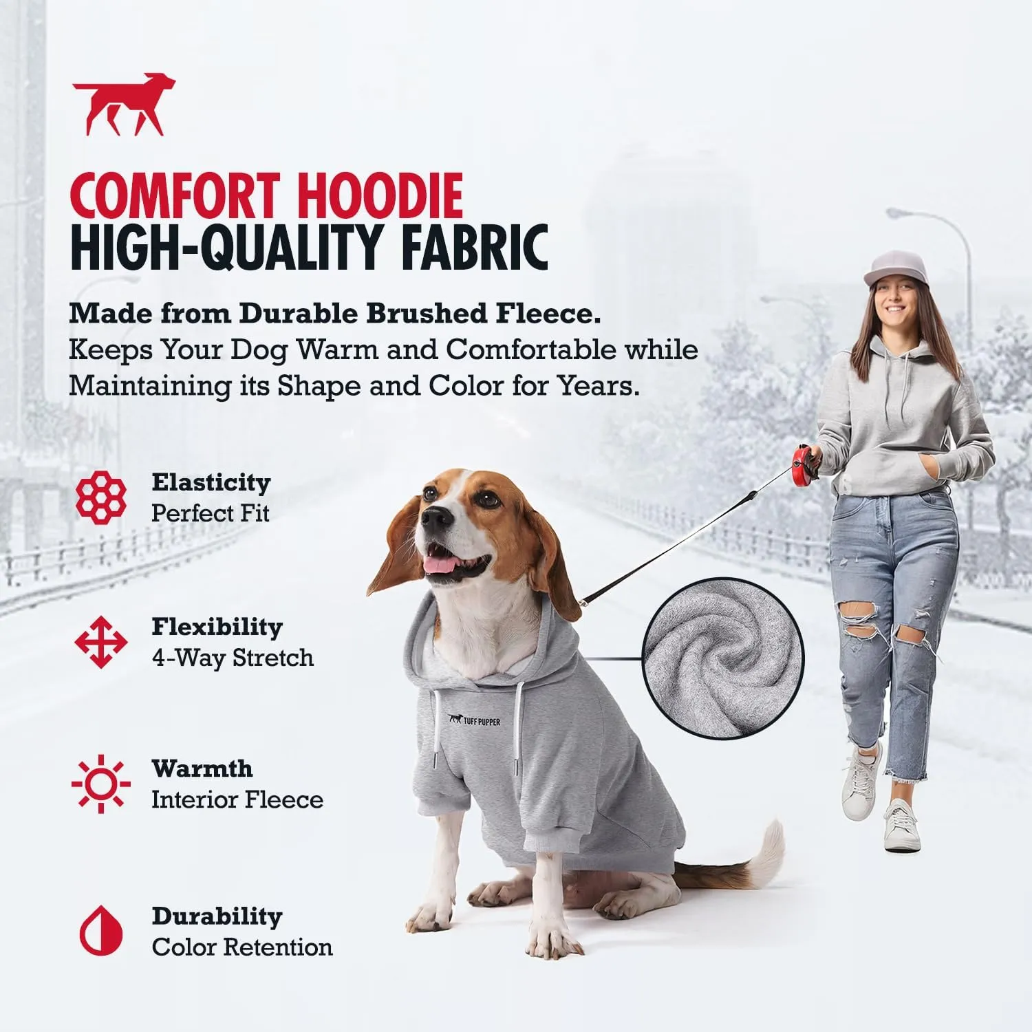 Tuff Pupper Dog Hoodie | Premium Quality 100% Organic Cotton | Ultra Soft Interior for Superior Comfort | Elastic Cuffs & Drawstring for Warmth | Stretch Fit Suitable for All Breeds (Gray, 4XL)