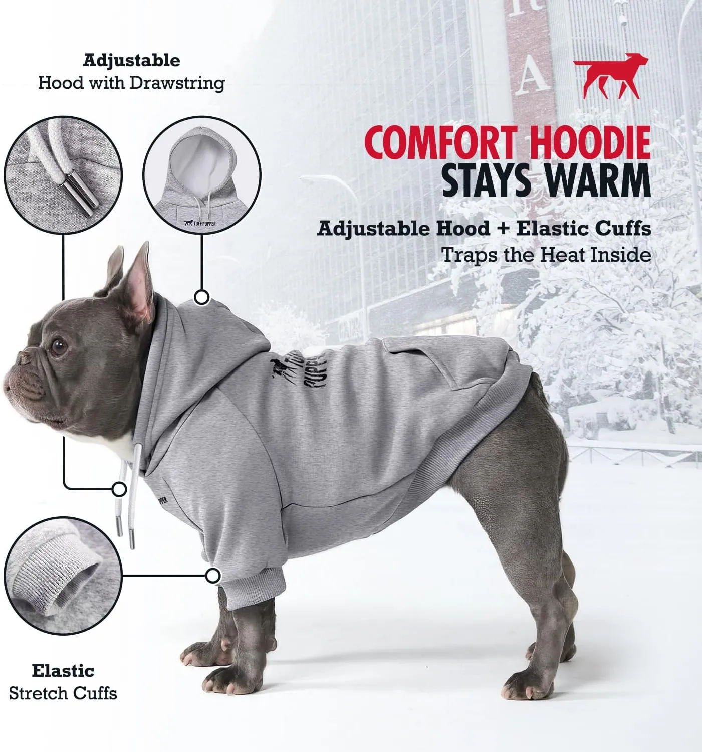 Tuff Pupper Dog Hoodie | Premium Quality 100% Organic Cotton | Ultra Soft Interior for Superior Comfort | Elastic Cuffs & Drawstring for Warmth | Stretch Fit Suitable for All Breeds (Gray, 4XL)