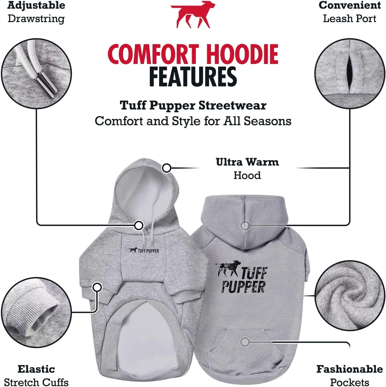 Tuff Pupper Dog Hoodie | Premium Quality 100% Organic Cotton | Ultra Soft Interior for Superior Comfort | Elastic Cuffs & Drawstring for Warmth | Stretch Fit Suitable for All Breeds (Gray, 4XL)