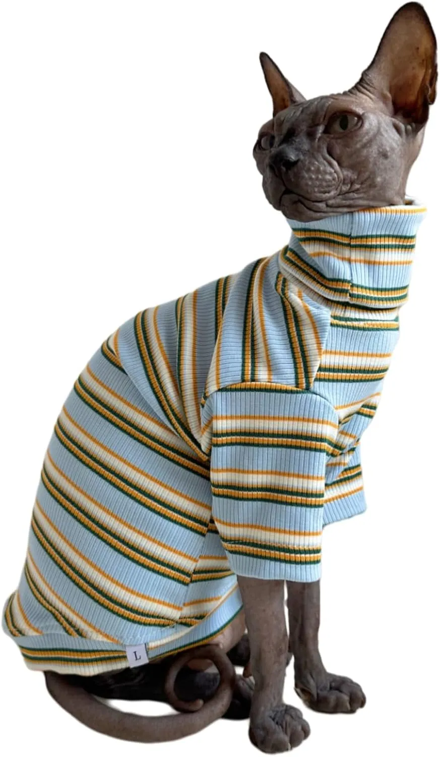 Turtle Neck Vintage Stripes Sphynx Hairless Cat Cotton T-Shirts Pet Clothes Vest Kitten Shirts Sleeveless, Cats & Small Dogs Apparel (Light Blue,XL (9-12.5 lbs))