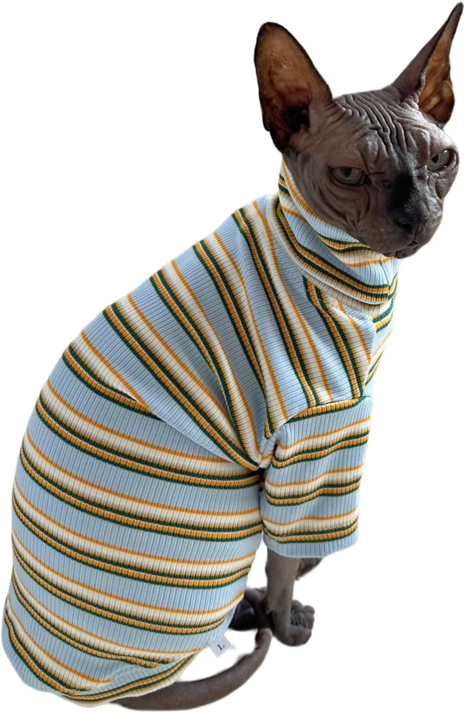 Turtle Neck Vintage Stripes Sphynx Hairless Cat Cotton T-Shirts Pet Clothes Vest Kitten Shirts Sleeveless, Cats & Small Dogs Apparel (Light Blue,XL (9-12.5 lbs))