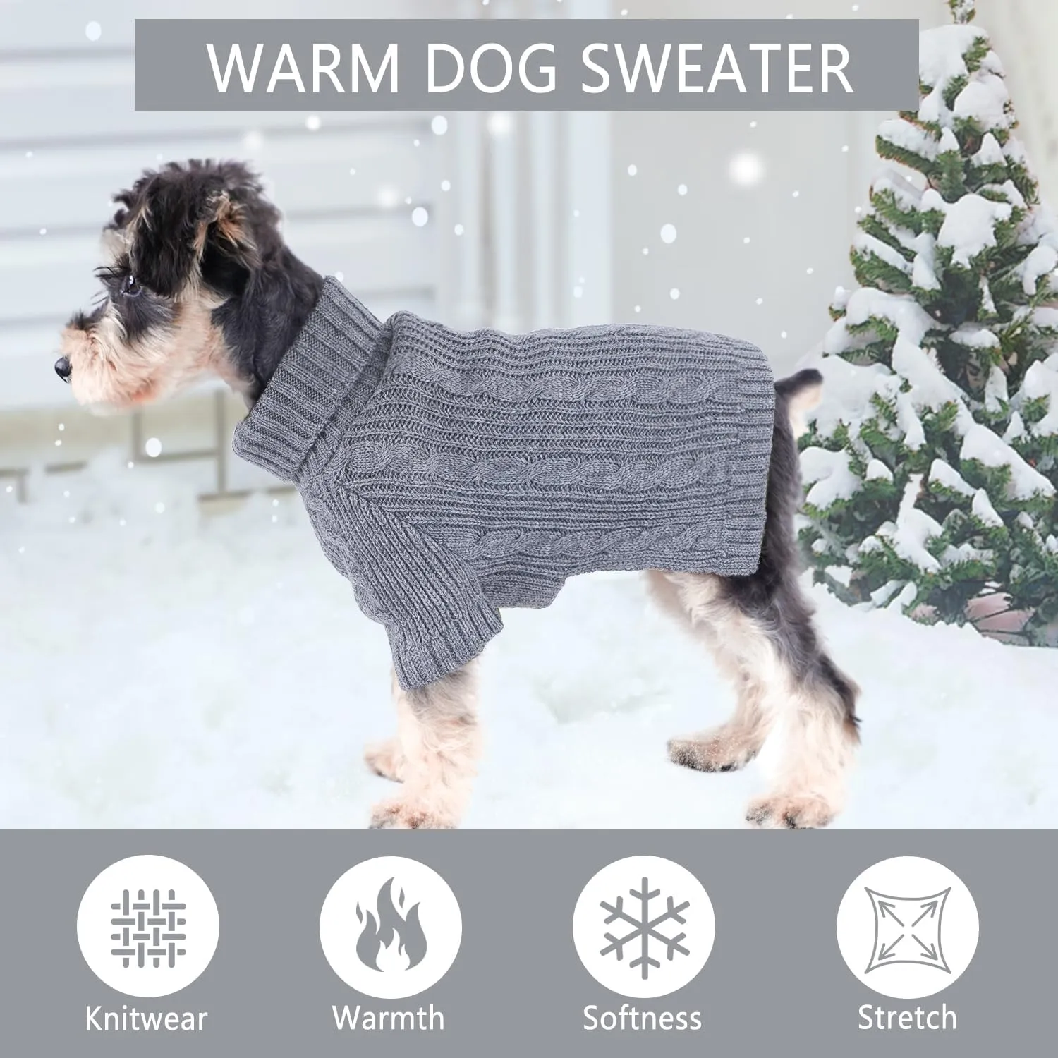 Turtleneck Dog Sweaters Dog Clothes for Small Dogs Dog Knitted Warm Sweater Puppy Cold Weather Clothes Small Dog Pullover Sweater Fall Winter Doggie Outfits Cat Apparel (Grey, Large)