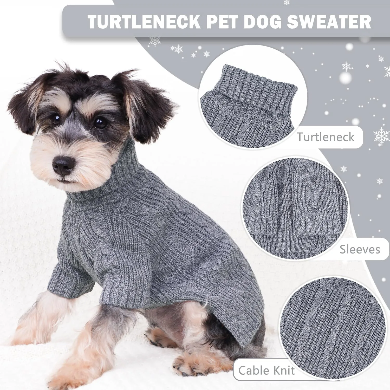Turtleneck Dog Sweaters Dog Clothes for Small Dogs Dog Knitted Warm Sweater Puppy Cold Weather Clothes Small Dog Pullover Sweater Fall Winter Doggie Outfits Cat Apparel (Grey, Large)