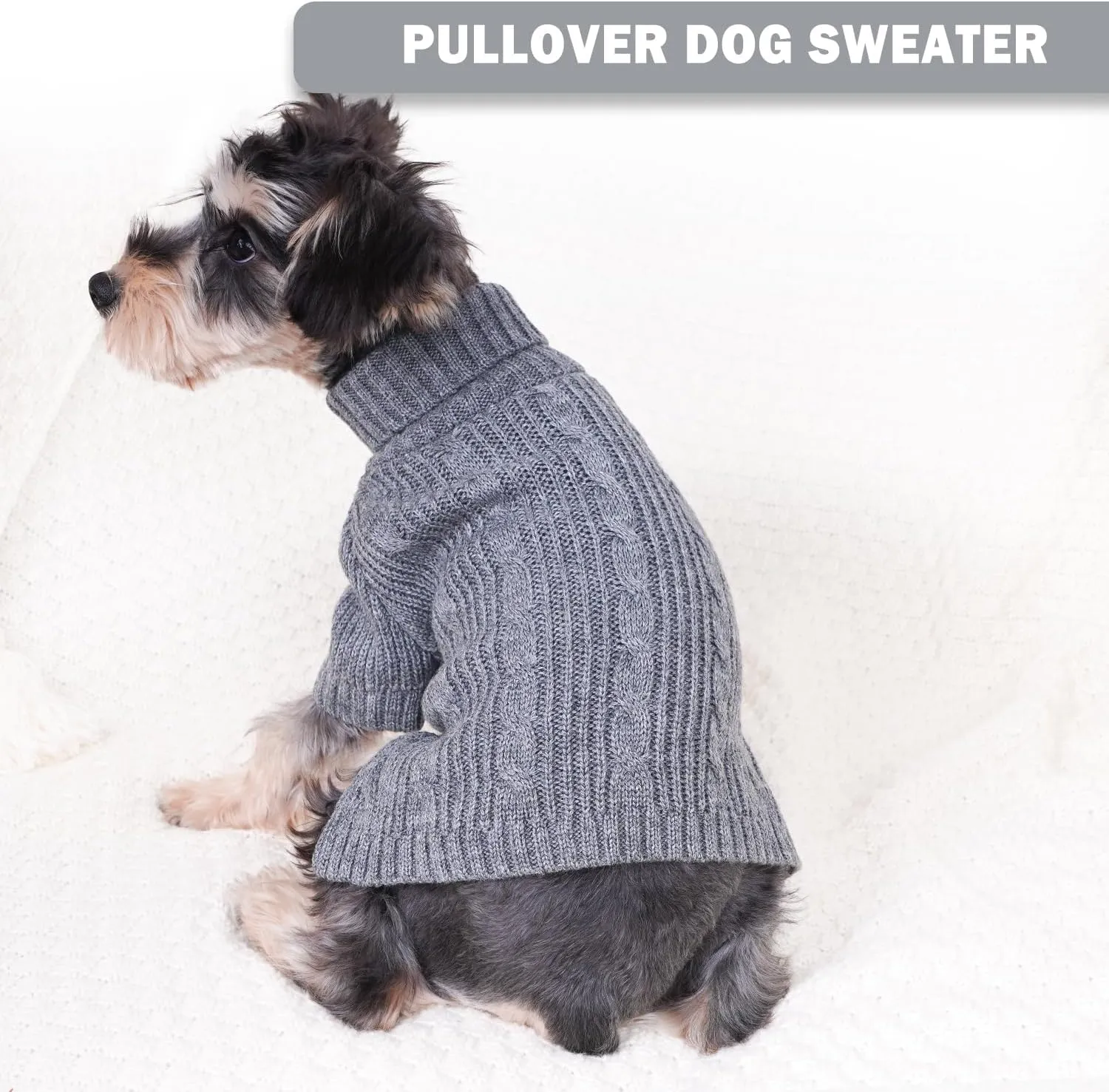Turtleneck Dog Sweaters Dog Clothes for Small Dogs Dog Knitted Warm Sweater Puppy Cold Weather Clothes Small Dog Pullover Sweater Fall Winter Doggie Outfits Cat Apparel (Grey, Large)