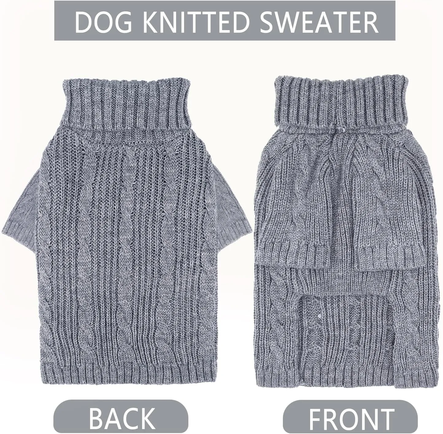 Turtleneck Dog Sweaters Dog Clothes for Small Dogs Dog Knitted Warm Sweater Puppy Cold Weather Clothes Small Dog Pullover Sweater Fall Winter Doggie Outfits Cat Apparel (Grey, Large)