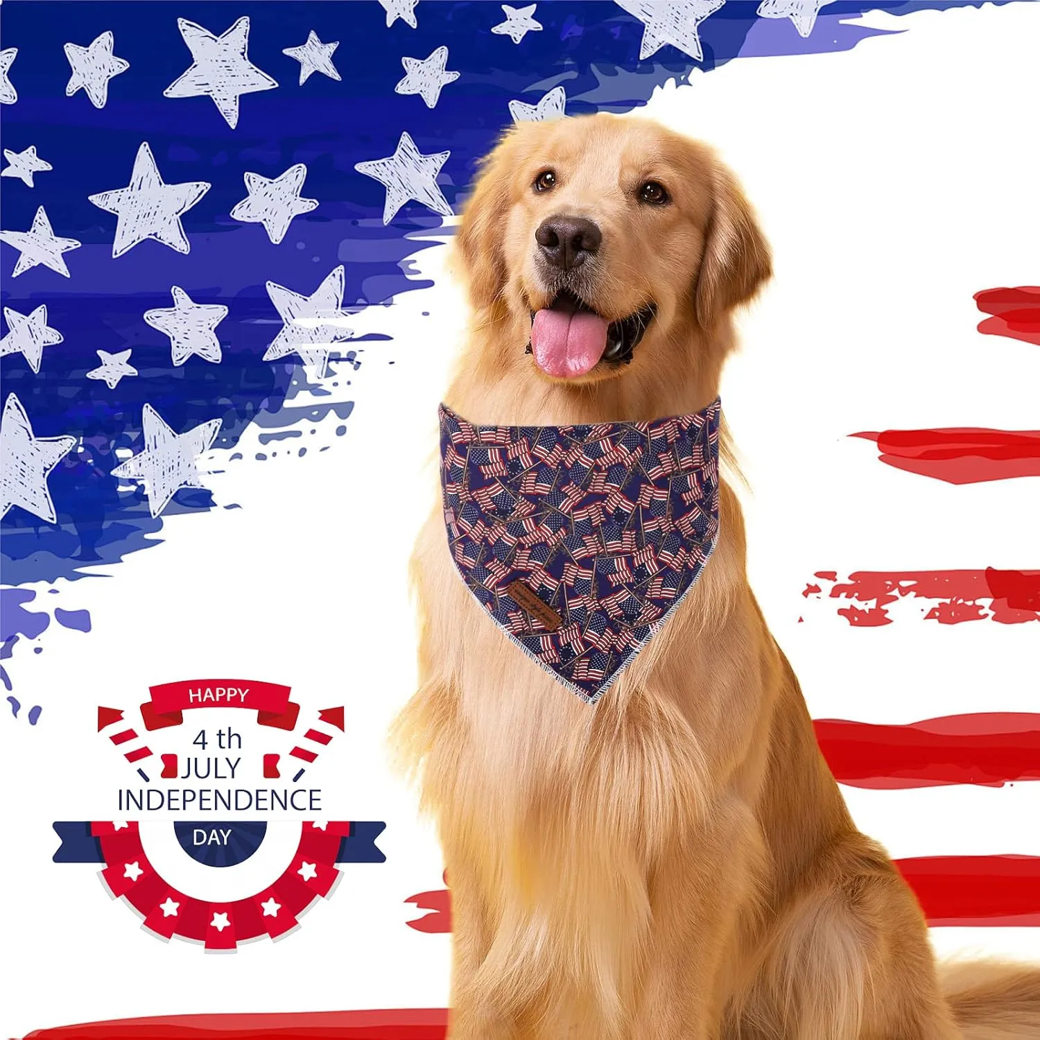 Unique Style Paws Patriotic Dog Bandana, 4th of July Dog Bandana American Flag Puppy Bandanas Independence Day Pet Scarves, Patriotic Triangle Bib Scarf for Boys & Girls Dog