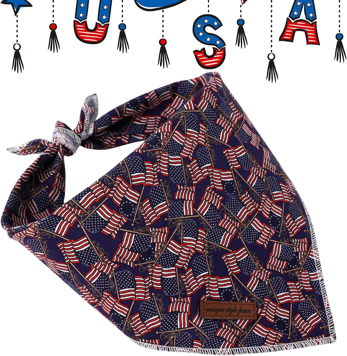 Unique Style Paws Patriotic Dog Bandana, 4th of July Dog Bandana American Flag Puppy Bandanas Independence Day Pet Scarves, Patriotic Triangle Bib Scarf for Boys & Girls Dog