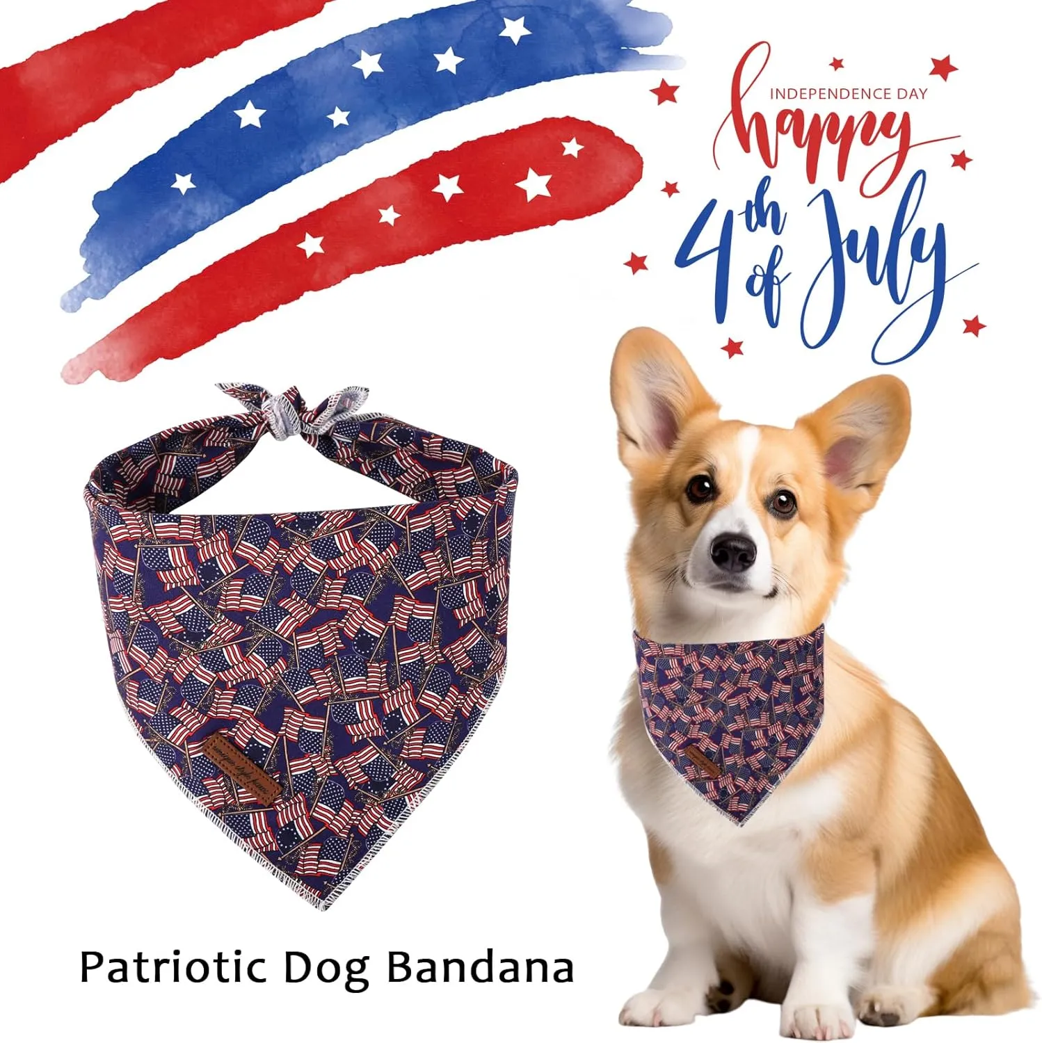 Unique Style Paws Patriotic Dog Bandana, 4th of July Dog Bandana American Flag Puppy Bandanas Independence Day Pet Scarves, Patriotic Triangle Bib Scarf for Boys & Girls Dog