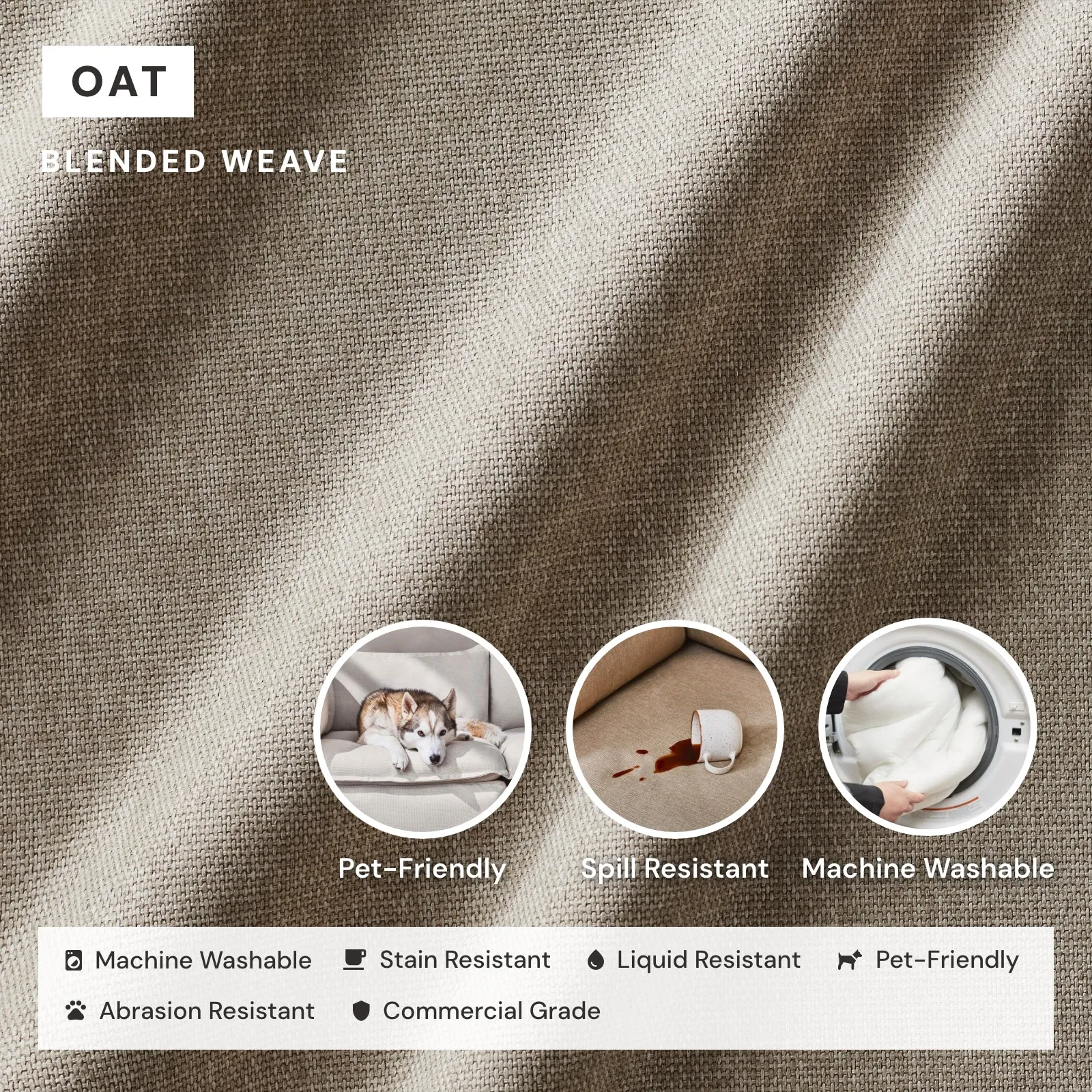 Washable Upholstered Dining Chair | 19” Back Height in Oat