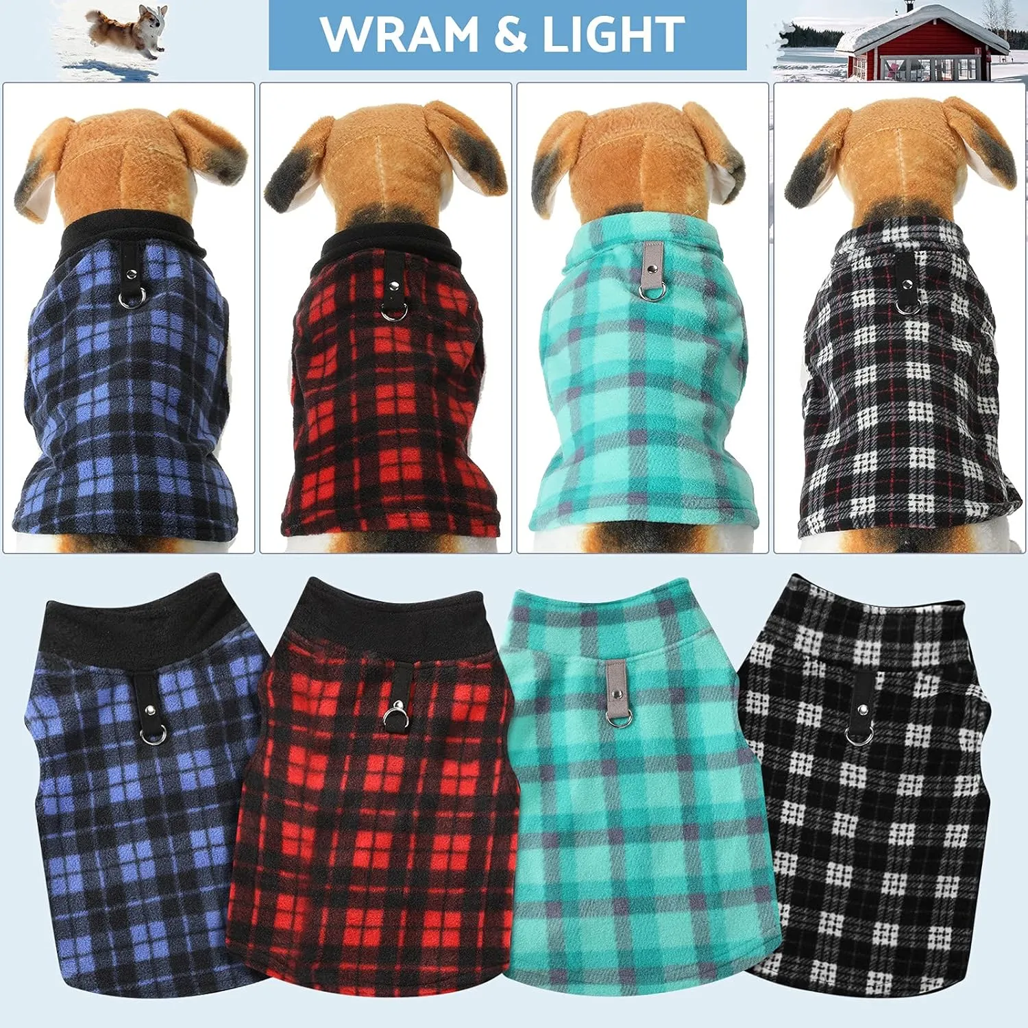 Weewooday 4 Pieces Winter Fabric Dog Sweaters with Leash Ring Soft Fleece Vest Pullover Pet Jacket Warm Dog Clothes Coats for Pet Puppy Cats Chihuahua(S(Neck:10.2-11 Chest:13.8-14.7))