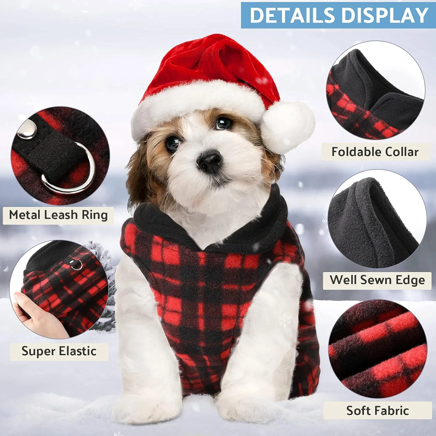 Weewooday 4 Pieces Winter Fabric Dog Sweaters with Leash Ring Soft Fleece Vest Pullover Pet Jacket Warm Dog Clothes Coats for Pet Puppy Cats Chihuahua(S(Neck:10.2-11 Chest:13.8-14.7))