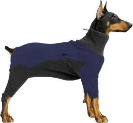 Winter Coat - Warm Fleece Dog Jacket, Full Body Pajamas Onesie for Medium to Large Dogs. Windproof, Cold Weather Protection. Small Size, Blue Color.