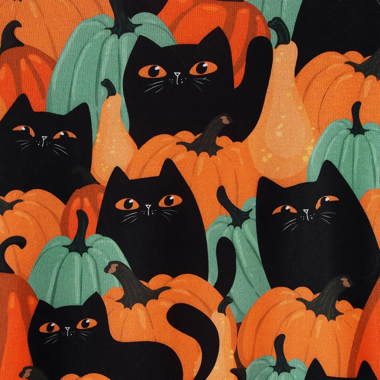 Women's Halloween Pumpkin Cat Print Knitting Cardigan Long Sleeve Open Front Knitted Sweater Outwear Coat Tops (Deep Gray